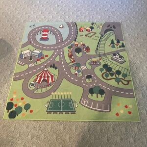 Children's Play Road Map Rug - Green Multi